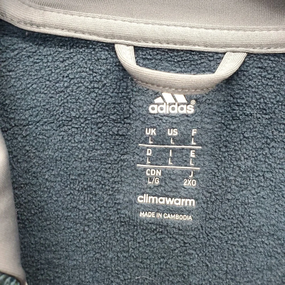 Adidas Hoodie Mens L Blue Fleece Lined Climawarm Athletic Long Sleeve Full Zip